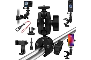 GTHBA Action Kamera Halterung für Insta360, 360° Verstellbar Motorrad Halterung für GoPro mit Adapter, 1/4–20 Schraube, Kamera Klemme Fahrradhalterung für GoPro Hero, Insta360, AKASO, DJI Osmo