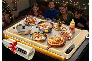 KingSom Vassoio Riscaldante Elettrico con Luci, Tappetino Riscaldante per Buffet, Temperatura Regolabile 50-100 ℃ & 1-6H Timer, Scaldavivande Elettrico, Materiale in Nano Silicone Pieghevole