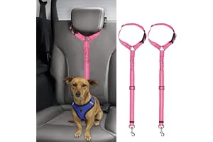 BWOGUE 2 Pack Dog Seat Belt for Car, Headrest Restraint Bungee Leads | Elastic Bungee Buffer, 18.9-27.5 in Adjustable, Reflective Stitching, Zinc Alloy Snap, Use with Dog Harness, Dogs and Cats