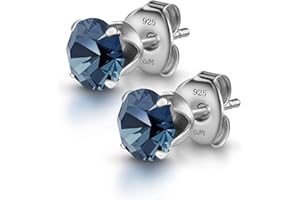 Amberta Damskie kolczyki sztyfty ze srebra wysokiej próby 925 Lumini Crystal Blue Collection e srebro wysokiej próby, colore: Ciemny dżinsowy niebieski, cod. S925-WHI-EAR-STUD-SWA-006-266
