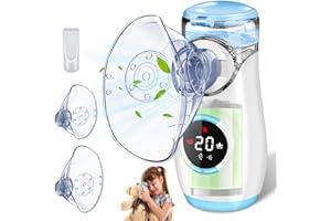 BIAOQINBO Aerosol Portatile Silenzioso con Digitaler Anzeige, Macchina Aerosol per Adulti Bambini con Boccaglio e Maschera, per Malattie delle Vie Respiratorie Superiori e Inferiori