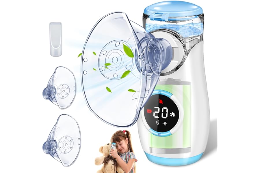 Portable Silent Aerosol with Digitaler Anzeige, Aerosol Machine for Adults Children with Snorkel and Mask, for Upper and Lower Respiratory Diseases