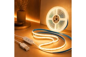 3 m USB COB LED Remsa, 5V Varmvitt 2700K med Självhäftande Baksida, 320 LED/m, CRI 92+, Dimbar och Flexibel Remsa för Bakgrun