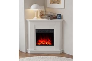 MachenFlame Chimenea Eléctrica de 18" con Manto Envolvente esquinero,Calentador de Color de Llama Ajustable, Botón y Mando a Distancia, Blanco Clásico.…
