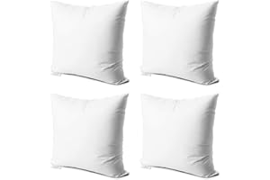 EDOW Throw Pillow Inserts,Set of 4 Soft Hypoallergenic Down Alternative Polyester Square Form Decorative Pillow, Cushion,Sham Stuffer,Cotton Cover. (White, 18x18)