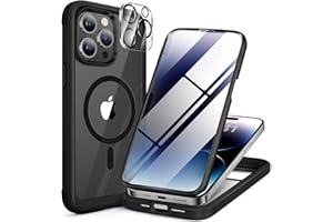 Miracase 360 Grad für iPhone 14 Pro Max Hülle mit Magsafe, Eingebaut Glas Schutzfolie, Komplettschutz HandyHülle Magnetisch Stoßfest Case für iPhone 14 Pro Max Schutzhüllen 6,7 Zoll, Mag-Schwarz