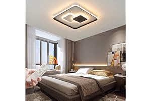 WAYLUOUNG Quadratische LED Deckenleuchte | Dimmbar Mit Fernbedienung | 35W / 40*40cm Flachlampe | Moderne Deckenleuchte Schwarz Weiß 2700K-6500K | Schlafzimmer / Wohnzimmer / Kinderzimmer / Büro / Arbeitszimmer