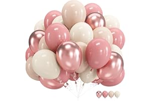 GOVPY Retro Rosa Beige Luftballon, 60 Stück 12 Zoll Dusty Rosa Aprikosen und Metallic Rosegold Ballons, Nude Doppelschichten Ballons für Mädchen Hochzeit Babyparty Boho Geburtstag Party Dekoration