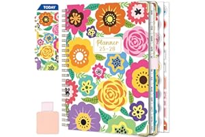 NEYSA Agenda Settimanale 2025 2026 Spirale Luglio 2025 - Giugno 2026 (12 mesi) A5 School Planner con Passante per Penna, Righello Segnalibro e Adesivi per piani (Arancia)