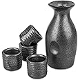 CYLBAQ Japanese Sake Set, 5 Piece Sake Cup Set (150ML Bottle & 4 Cups) Traditional Hand Painted Ceramic Wine Glasses Porcelain Pottery Sake Bottle Crafts Saki Cup