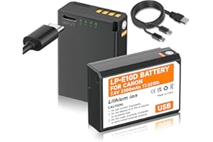Mspalocell 2 sztuki baterii LP-E10 USB 2300 mAh z ładowaniem USB Type-C, kompatybilne z Canon EOS 1100D 1200D 1300D 2000D Rebel T3 T5 T6 Kiss X50 X70 L10 wymienna bateria
