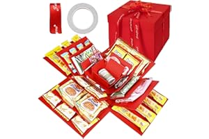 GEBRAZY Boîte à explosion à 5 couches DIY | Boîte surprise avec ruban adhésif + ruban | Boîte cadeau polyvalente pour anniversaire, Noël, Saint-Valentin, mariage et anniversaire de mariage (rouge)