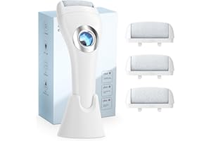 ‎AOMEES AOMEES Verbesserter Hornhautentferner Elektrisch, Wiederaufladbarer Elektrischer Hornhautentferner mit 3 Geschwindigkeiten, 3 Wechselrolle, IPX7 Wasserdicht, Fußpflege Set für Hornhautentfernung