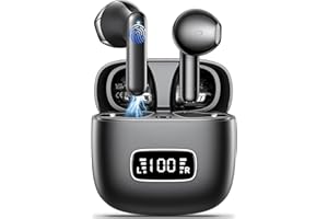 GODYSE Cuffie Bluetooth, Auricolari Bluetooth con 4 Mic Cuffie Wireless Bluetooth 5.3 Cuffie Senza Fili IP6 Impermeabili Cuffiette Bluetooth Sport ENC Cancellazione Rumore 42H /LED Display digitali Nero