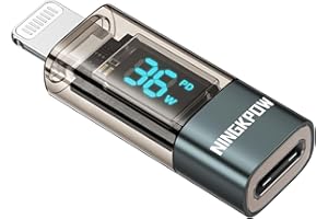 NINGKPOW Adapter USB C na Lightning 36 W z wyświetlaczem LED PD szybkie ładowanie do iPhone 14 13 12 11 Pro Max, Pad Pro/Air 5/Mini 6, nie pasuje do OTG/Audio