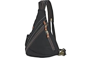 Poeyleja Sling Crossbody Bag Sac de Poitrine Toile Sac à Bandoulière pour Affaires Cyclisme Camping Voyage École Daypack pour Homme et Femme (Noir)