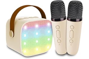 WAKSOX Gifts for 5 6 7 8 9 10 11 Year Old Girl - Portable Mini Kids Karaoke Machines with 2 Microphones Karaoke Machine Gifts for Girl Boy Toys (beige)
