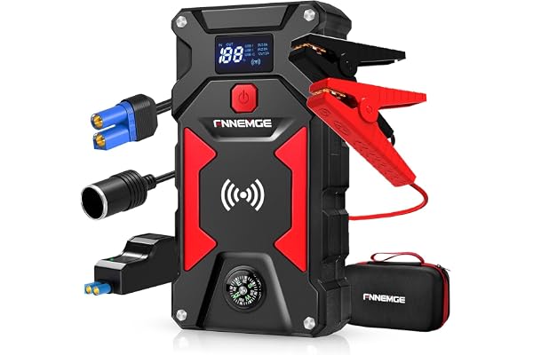 FNNEMGE Booster Batterie 6000A 26800mAh Jump Starter (jusqu'à Tout Le Essence, Moteur Gazole 10,0L), avec Port de Charge USB, lumière LED, Adaptateur de Sortie EC-5.