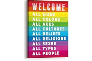 JANLAN M267 Willkommensschild, Leinwand, positive Leinwanddrucke, gerahmt, Geschenk für Queer Gay Bi Lesbisch, afrikanisch, schwarz, Latino, motivierend, Wandkunst, Büro, Bar-Dekor