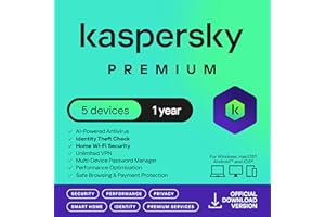 Kaspersky Premium Total Security 2025 | 5 Devices | 1 Year | Anti-Phishing and Firewall | Unlimited VPN | Password Manager | Parental Controls | 24/7 Support | PC/Mac/Mobile | UK Online Code