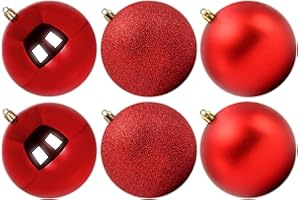 Benjia Extragroße Weihnachtskugeln für draußen, überdimensioniert, riesig, groß, bruchsichere Weihnachtskugeln aus Plastik, für draußen, Rasen, Hof, hängende Baumdekorationen (100 mm, Rot, 6 Stück)