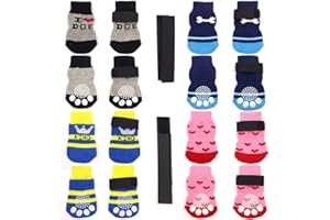 HAOHAI 4 paia di calzini antiscivolo per cani e gatti con rinforzo in gomma e 8 piccole cinghie, protezione per animali domestici per pavimenti in legno di piccola taglia (M, Style3)