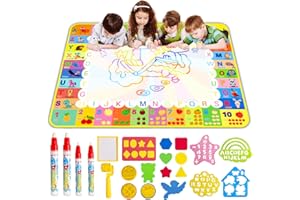 MELAND Wasser-Doodle Mat – 120 x 90 cm große Aqua Magic Water Drawing Mat with Magic Pens, Stamps, Molds No Mess Coloring Painting Gift for Toddlers Girls Boys Aged 2 3 4 5