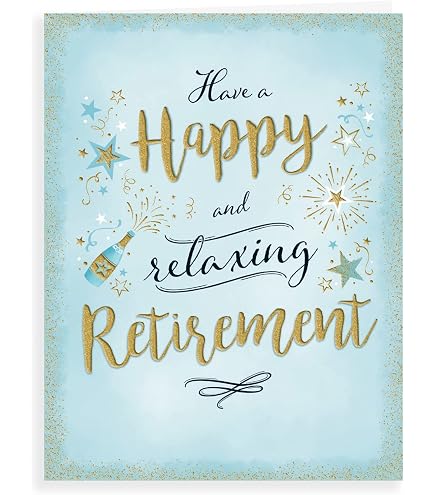 Biglietto Di Auguri Per Pensionamento Sherbet Sundaes – Blu Con Stella In Feltro, Interno Bianco, Con Busta