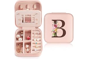 Sinekong Portagioie con Nome Iniziale B e Fiore Scatola Portagioie da Viaggio Mini Organizzatore di Gioielli con Specchio Donne Ragazze Piccolo Regalo per Compleanno Proposta Damigella