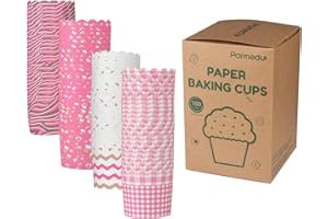 Parmedu 100-Stk Cupcake- und Muffinförmchen aus Backpapier 6cm, Keine Backform Erforderlich, Dick und Stabil, Hochtemperatur- & Ölbeständig, Antihaftbeschichtet, Rosa-Serie mit 4 Muster