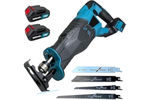 RONTALY Cordless Reciprocating Saw with 2X 3.0Ah Batteries, 32MM Stroke Length, Variable Speed 0-3000 SPM Reciprocating Saws, Tool-Free Blade Change, 4 Saw Blades Included for Easy Cutting of Wood and Metal