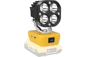YOJZMA Lampada LED Senza Fili per Batteria Dewalt 18/20V, Torcia da 40W 4000LM con porte di ricarica USB e Type-C, Luce portatile per cantieri e esterni