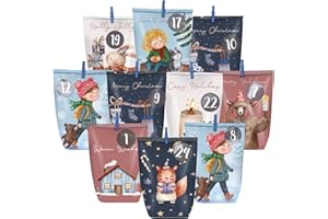 DECHISY Adventskalender Tüten zum Befüllen, 24 Diy Adventskalender zum Befüllen mit Zahlenaufklebern & Klammern, Papiertüten Weihnachtskalender Tüten für Kinder Mädchen Frauen