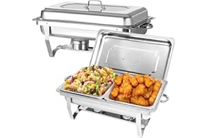 EVGTTI Chafing Dish Professional Set, Servers Catering Heat Container Set with Half-Size Food Containers, Food Warmer Set for Catering, Buffet, and Wedding Parties (2 Pieces, 4 x GN 1/2)