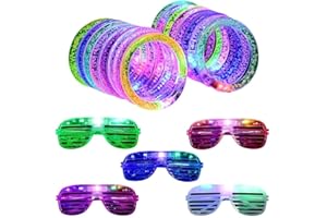 AUAUY 15PCS Jouets Lumineux Coloré Clignotant Jouet pour Fête Anniversaire, Bracelets LED avec Lunettes Lumineuses LED, pour Enfants et Adultes, Thanksgiving, Noël, Anniversaire