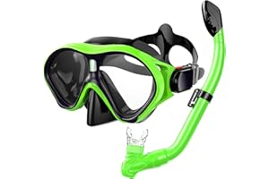 Gintenco Kids Snorkel Set, Diving Mask Dry Top Snorkel Set Kids, Anti-Fog Panoramic Snorkel Mask Impact Resistant Tempered Glass, Snorkelling Gear with Breathing Tube for Youth Junior Girls Boys