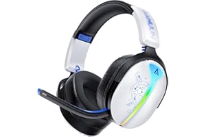 Buwnia Gaming Headset Wireless, Headset mit Mikrofon für ps5 ps4, PC, Switch, Bluetooth 5.3, 7.1 Surround Sound, Extrem niedrige Latenz(<25ms), 40 Stunden, RGB Lichter, Weiß