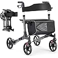 HEAO Rollator Walker, Folding Rollator Walker with Seat, Height Adjustable Rolling Walker with Storage Bag for Senior, Elderly or Disabled - Grey