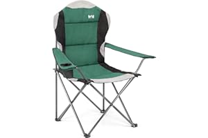 TRAIL OUTDOOR LEISURE Trail Kestrel High Back Folding Camping Chair, Luxury Padded Seat with Breathable Mesh, Heavy Duty Tubular Steel Frame, Cup Holder Armrest, Lightweight & Portable with Carry Bag (Green)