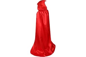 Txian Extra Long Hooded Satin Cloak, Halloween Fancy Cape for Adults (Red)