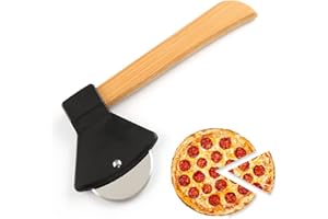 MACROHU MacrHu Hacha Cortador de Pizza,Corta Pizzas de Acero Inoxidable con Mango de Roble,Accesorios Cocina con Protección Anticortes,Súper Afilada y Duradera Ideal para Pizza,Pasteles (Negro)