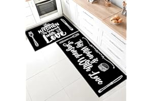 SHUAIG Kitchen Rugs, Pack of 2, Anti-Fatigue Non-Slip Kitchen Mats, Washable, Kitchen Mat Set with Sliding Sticker, Suitable for Bathroom/Living Room (Style A, 40 x 120 + 40 x 60 cm)