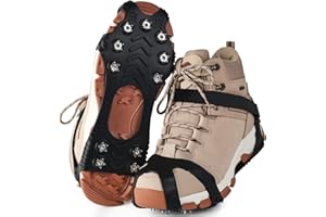 CEESTYLE Steigeisen Schuhspikes mit 11 Edelstahl Zähne Noppen, Ice Klampen, Eisspikes, Schuhkralle, Grödel, Spikes, Schneekette für Den Stiefel in 3 Größen,Schnee für Wandern Bergschuhe Stiefel