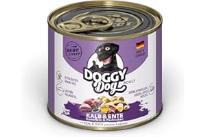 Doggy Dog Paté Veau et Canard, 6 x 200 g, Nourriture Humide pour Chien, sans céréales, avec Huile de Saumon et Moule aux orles Vertes, Aliment Complet avec Pommes de Terre et panais, fabriqué en