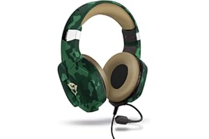 Trust Gaming Cuffie PC, PS4, PS5, PlayStation 4/5, Xbox Series X/S GXT 323C Carus con Microfono Flessibile, 3.5 mm Jack, Filo, Controllo del Volume ed Esclusione Audio del Microfono - Verde Mimetico