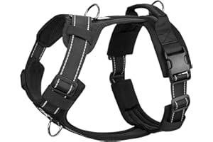 OneTigris Hundegeschirr, Diesel Einstellbar Taktisches Geschirr Weich Gepolstert Brustgeschirr für mittelgroße und große Hunde mit Reflektierend, 1 Griff, 3 D-Ringe (Schwarz, M)