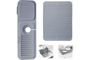 AIVORO Alfombrilla para Fregadero de Silicona, Alfombrilla de Silicona para Grifo, Alfombrilla de Drenaje para Platos, Protector Contra Salpicaduras para Cocina Baño, Protección de Encimera (2 Piezas)
