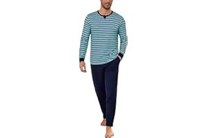 Bresdk Pyjama Homme Hiver Pijamas Homme Coton Ensembles de Pyjama Long à Chauds Manches Longues Bande Vêtements de Nuit