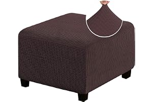Pekrido fyrkantigt ottoman-skydd, stretch ottoman-överdrag tvättbart supermjukt universellt puffskydd med elastisk botten halkfri fotpall jacquardöverdrag, mörkt kaffe
