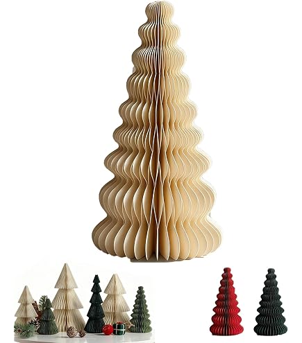 Sapin De Noël En Papier Avec LED Blanc Chaud - 30 Cm, Pliable, Piles Non Incluses, Décoration Ambiance